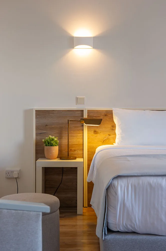 Bed with lamp and desk